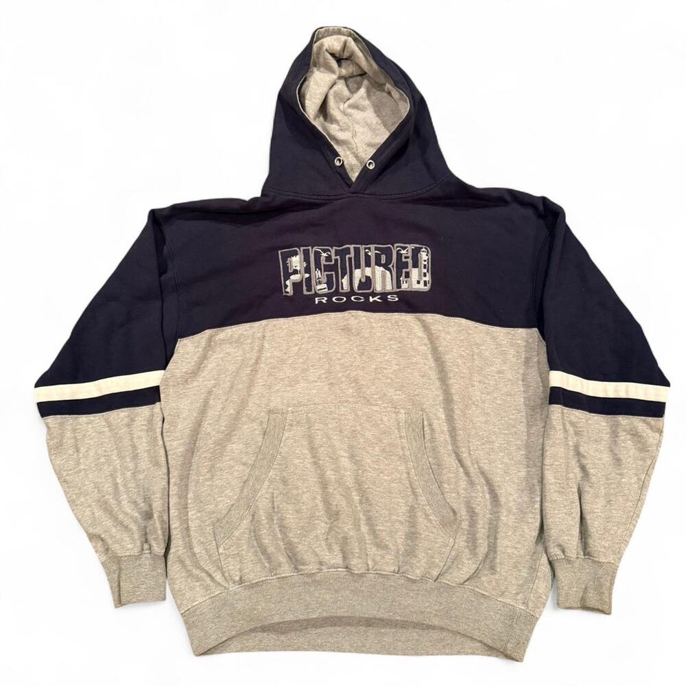 Renegade Club Y2K Pictured Rocks Embroidery Colorblock Hooded Sweatshirt Sz.XL